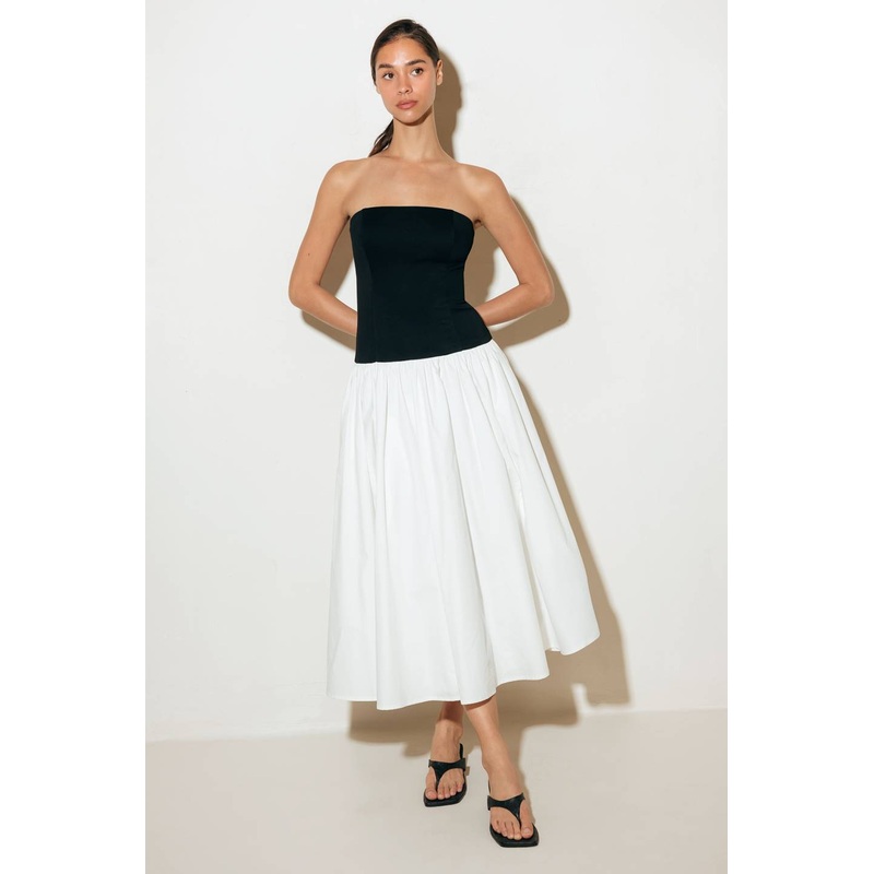 SHIFT STUDIO SOLID MIDI DRESS|BLACK/WHITE|S|M|L