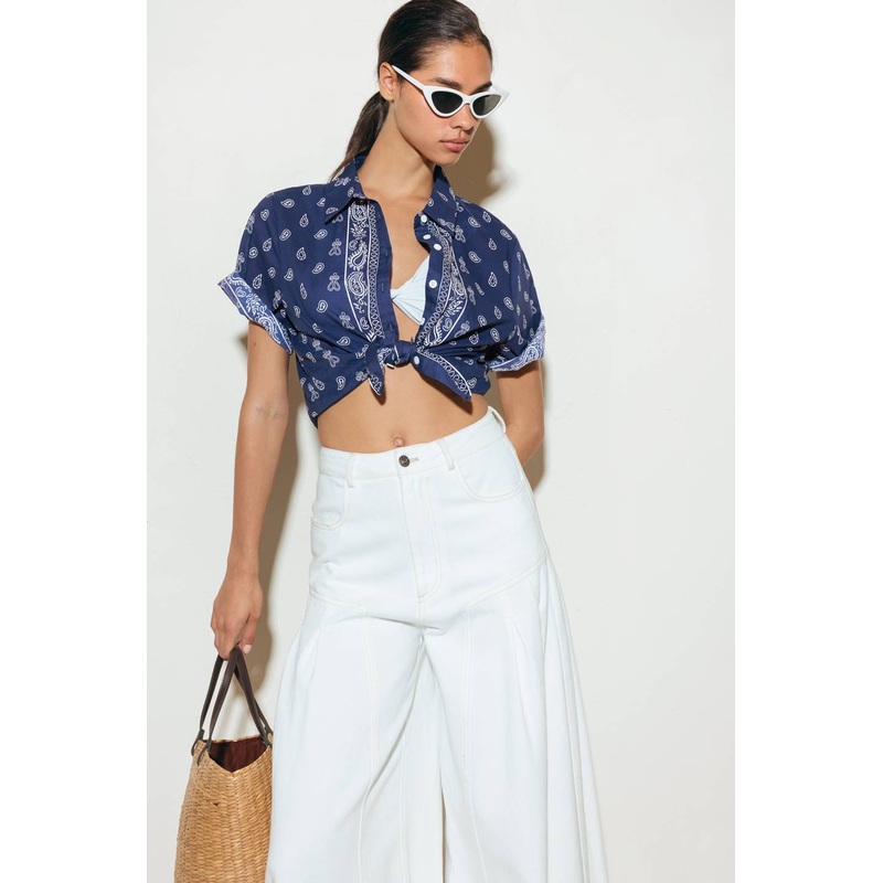 SUNKISSED MEADOW WOVEN SHIRT|NAVY/WHITE|S|M|L