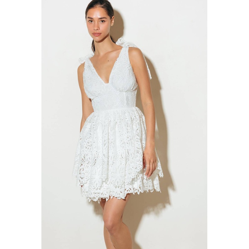 SWEETHEART GINGHAM WOVEN LACE MINI DRESS