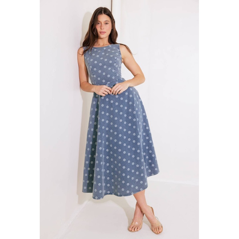 TOO SWEET TO ME DENIM MIDI DRESS