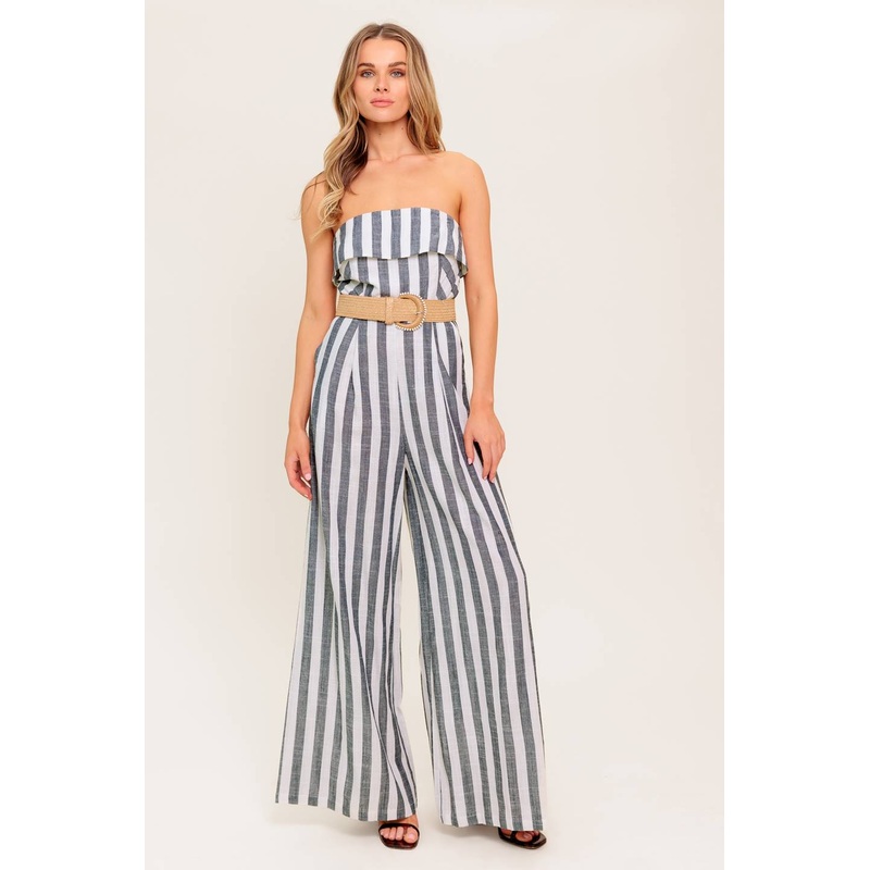 URBAN SOUL WOVEN JUMPSUIT|WHITE/CHARCOAL|S|M|L