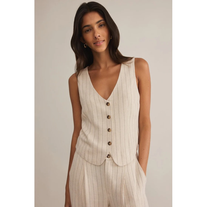 Belfort Pinstripe Vest|Flax|XS|S|M|L|XL