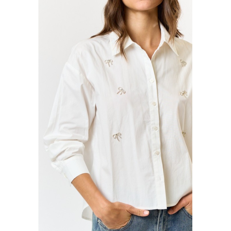 Bow Det Button Front Top|Off White|S|M|L