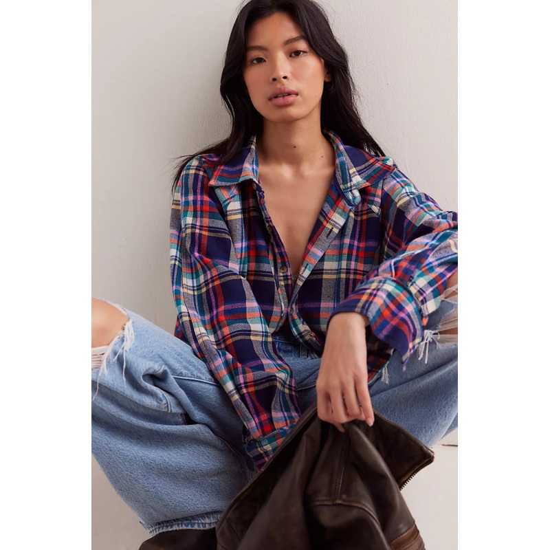 Free People Girl Meets Boy Plaid Shirt