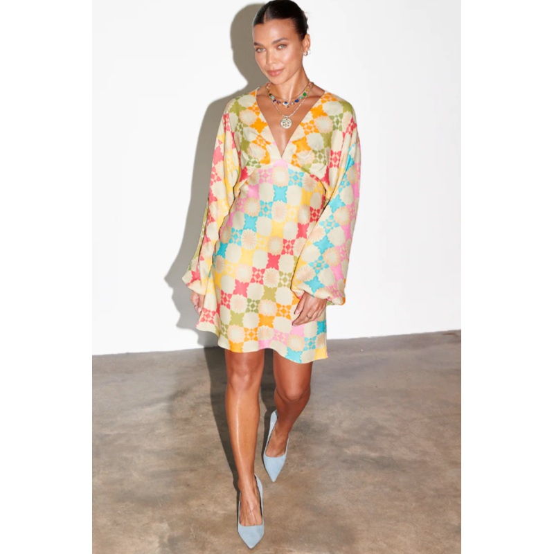 L/S V-Neck Mini Dress|Multicolor|2|4|6