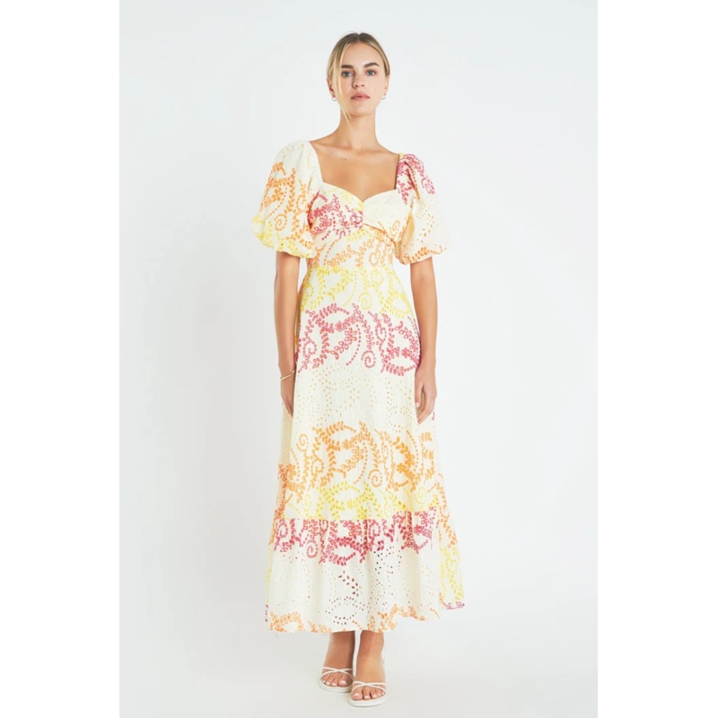 Multi Dye Lace Maxi Dress|Yellow Multi|XS|S|M|L