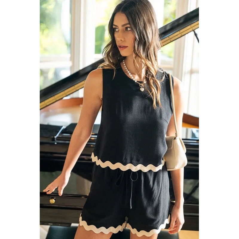 Ric Rac Trim Detailed Top & Shorts Set