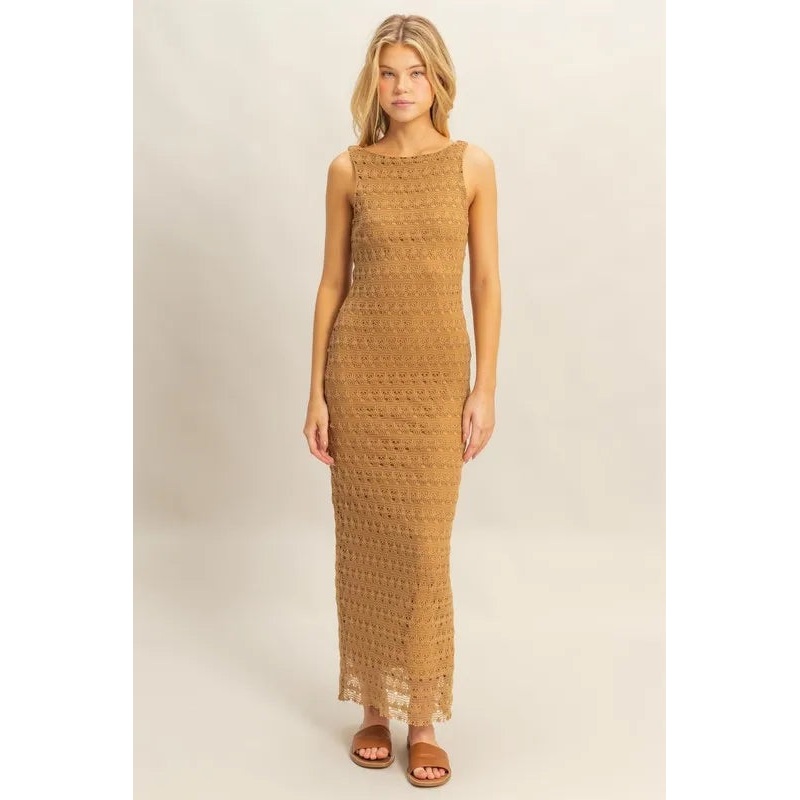 Sleeveless Crochet Open Back Maxi Dress