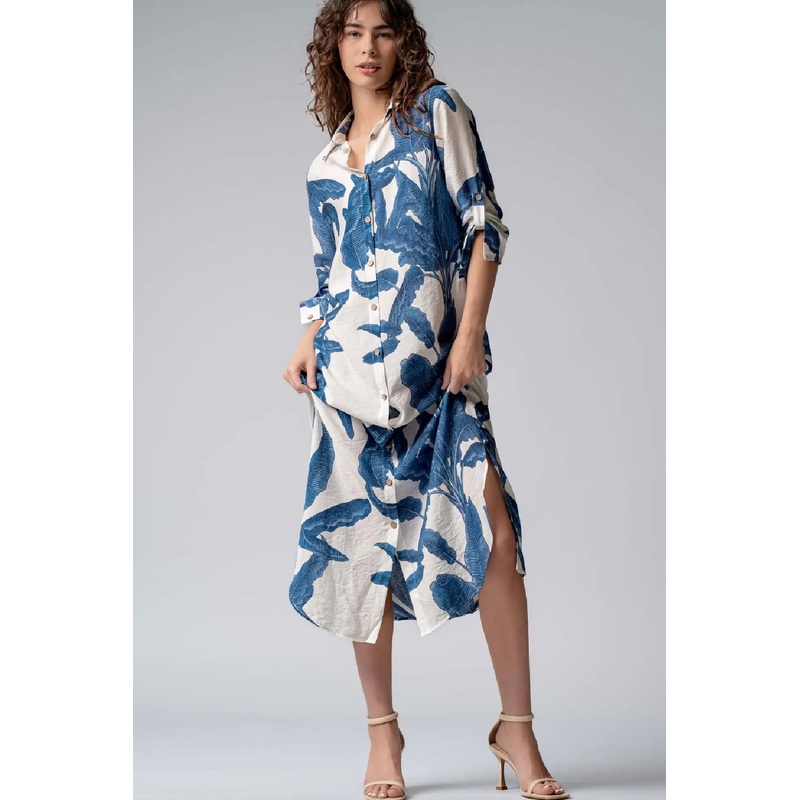 Tropical Paradise Button Down Collared Vacation Dress