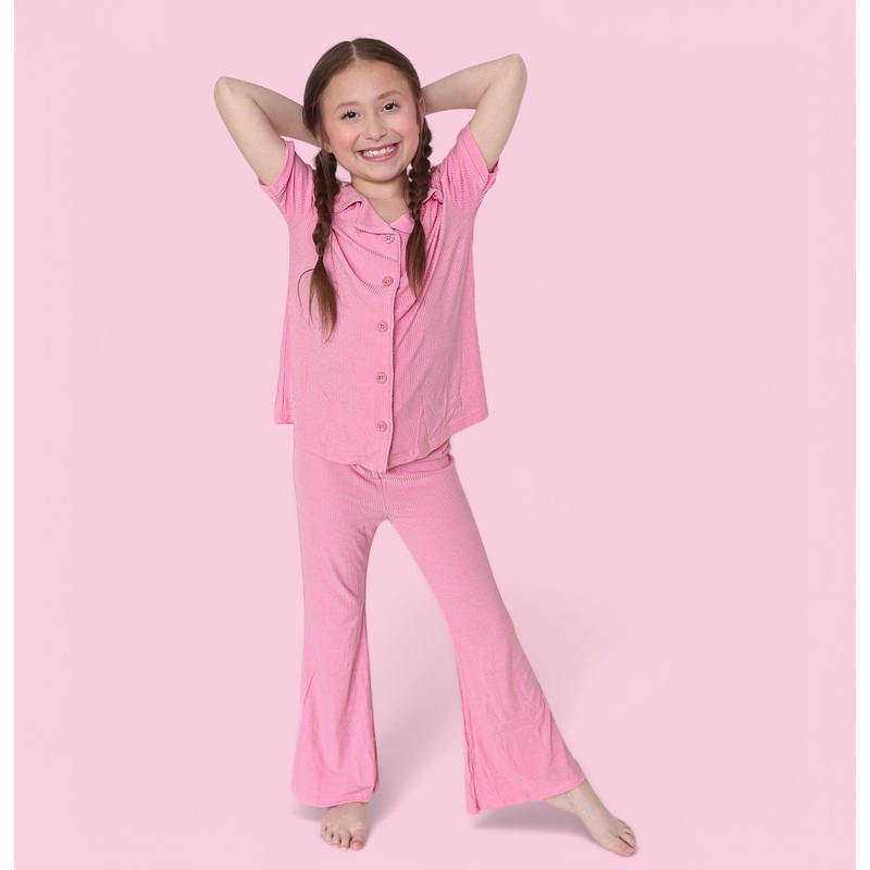 BELLA PINK RIB DREAM GIRL’S FLARE SET