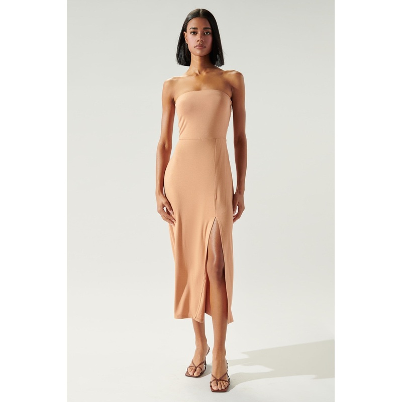 Knit Strapless Midi Dress|Black|Camel|Dusty Blue|S|M|L|XS