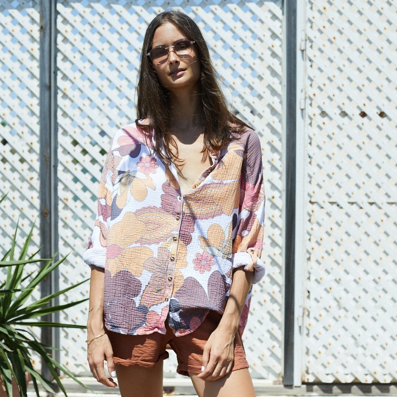 Rganic Cotton 70’s Retro Print Summer Boho Blouse