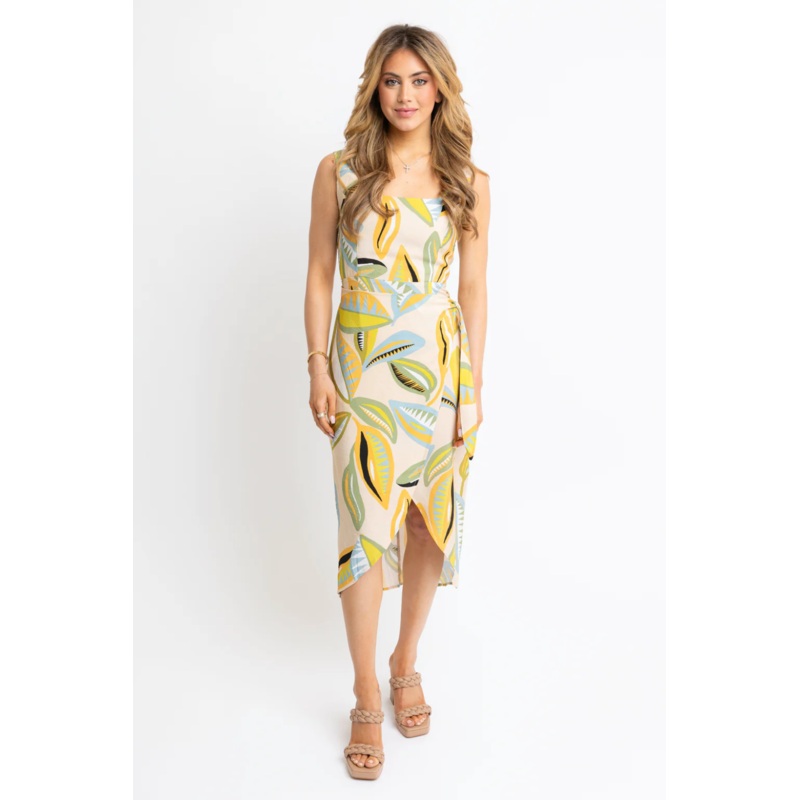 S/L Wrap Front Midi Dress|Beige|S|M|L