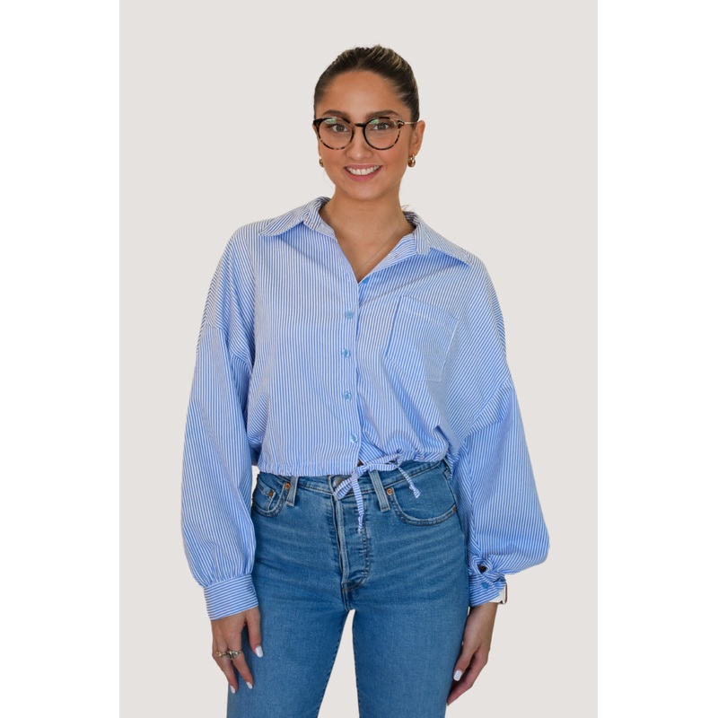 Tie Waist Lace Det Top|Blue|S|M|L