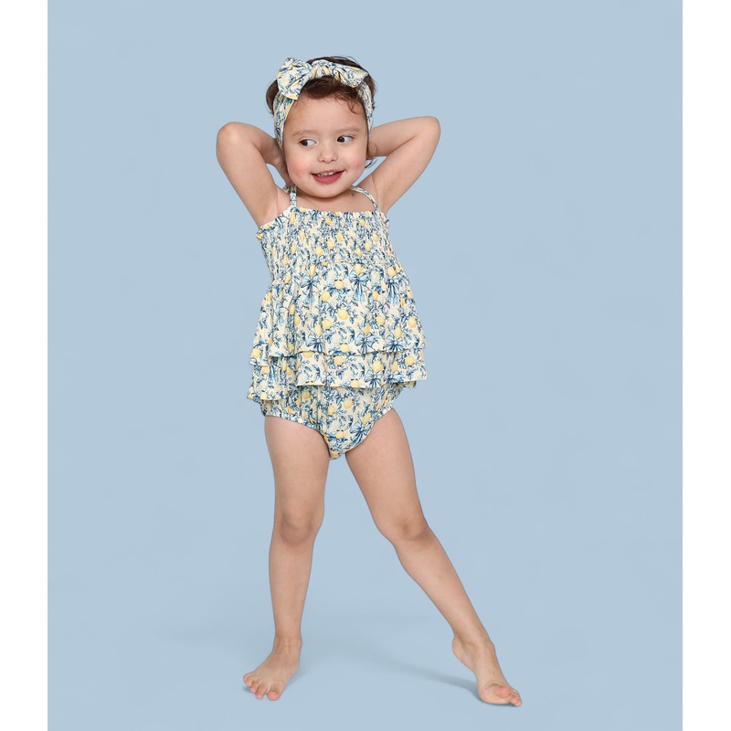 VINTAGE CITRUS TOILE SMOCKED TIERED DREAM BODYSUIT DRESS