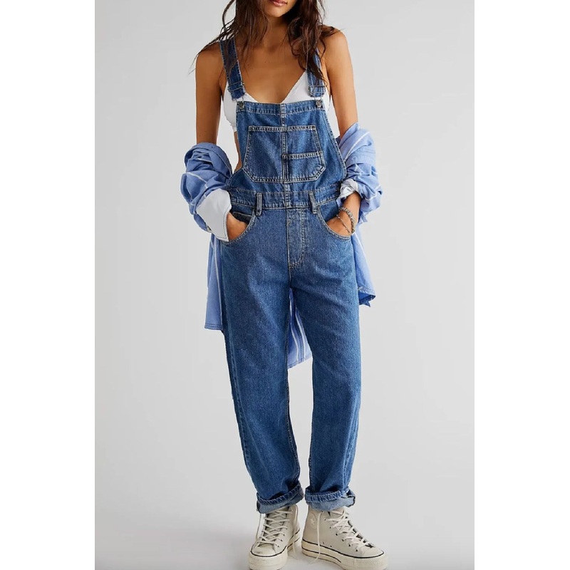 Wide Strap Square Neck Denim Overalls