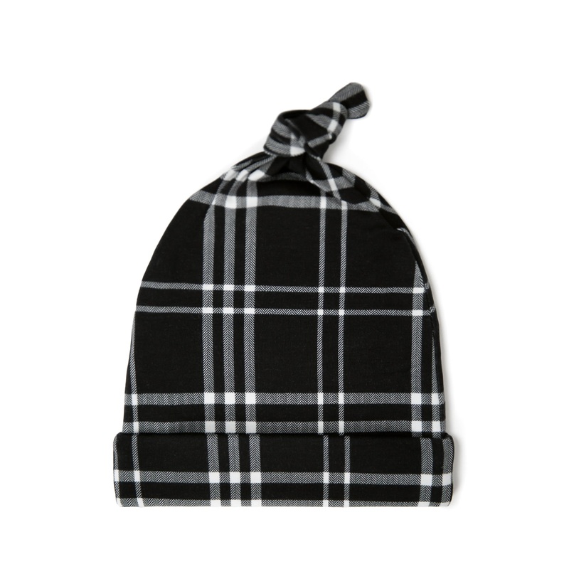 Black Plaid Knotted Beanie