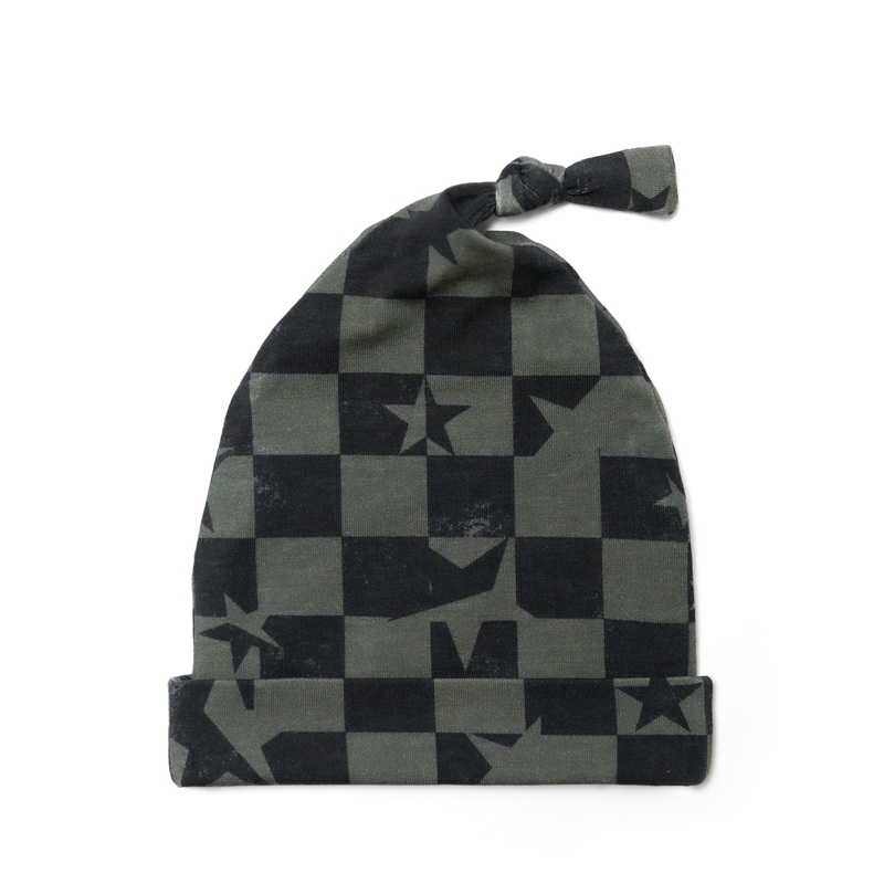 Olive Checkered Star Knotted Beanie