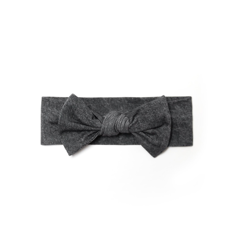Washed Black Denim Print Headband Bow