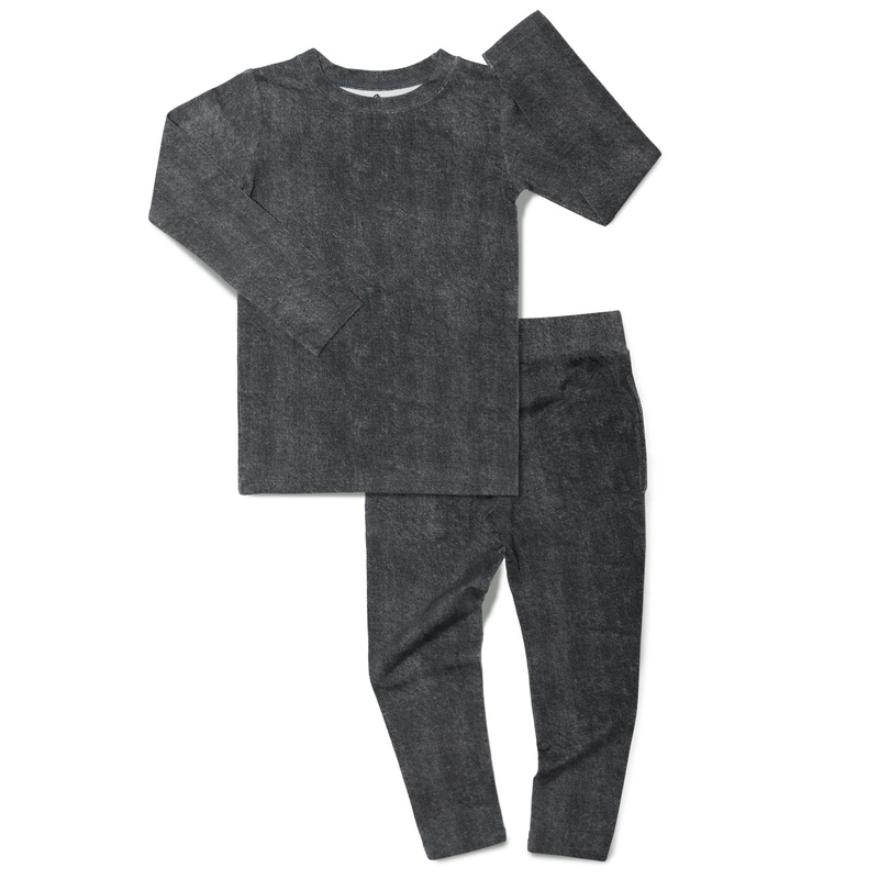Washed Black Denim Print Two-Piece Set