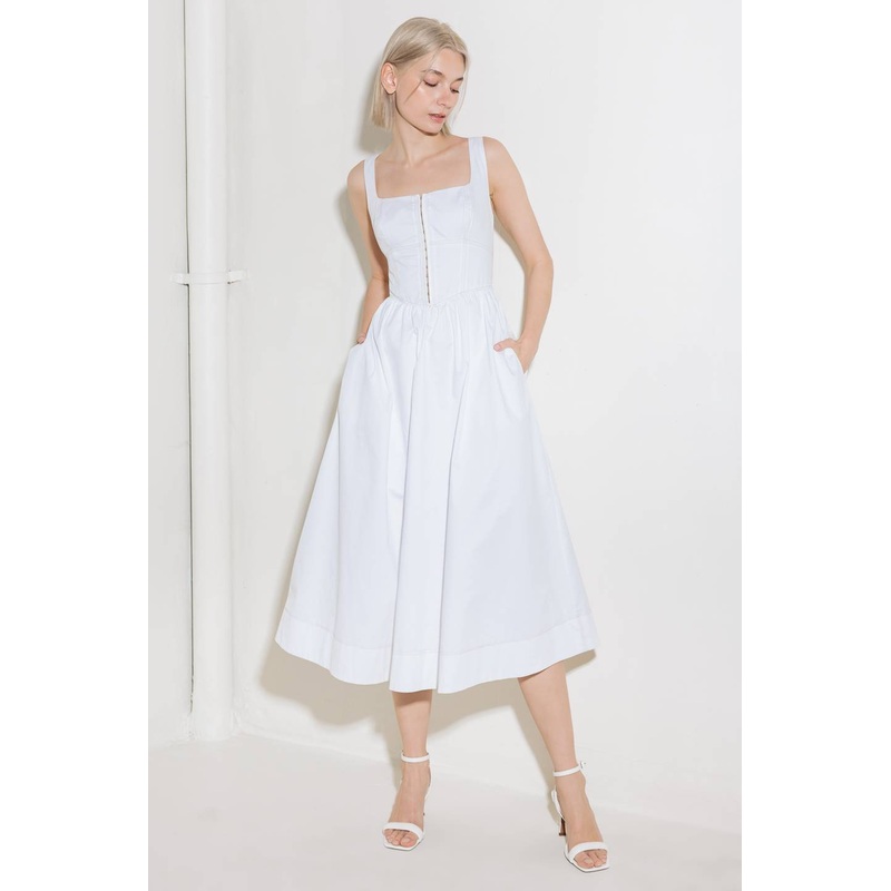 CATCH THE SUN IN WHITE  WOVEN MIDI DRESS