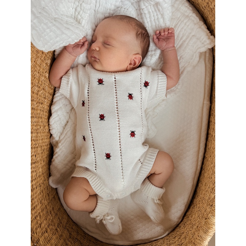 Ladybug Organic Romper|Newborn|0-3m|3-6m|6-12m|12-18m|18-24m|White