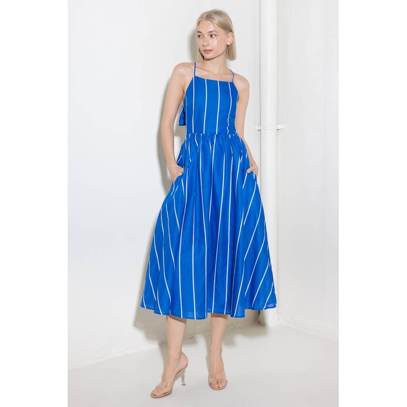 LET THE GOOD IN BLUE WOVEN MIDI DRESS
