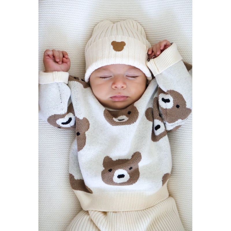 Little Bear Jacquard Sweater|Newborn|0-3m|3-6m|6-12m|12-18m|18-24m|Cream