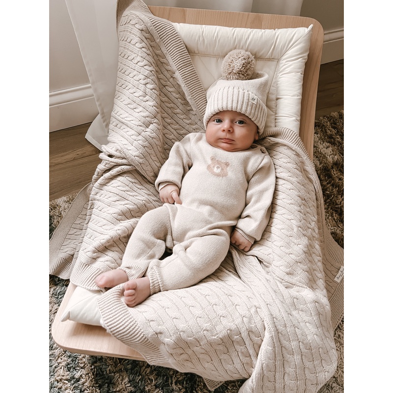 Luna + Luca Cable Knit Baby Blanket – Beige