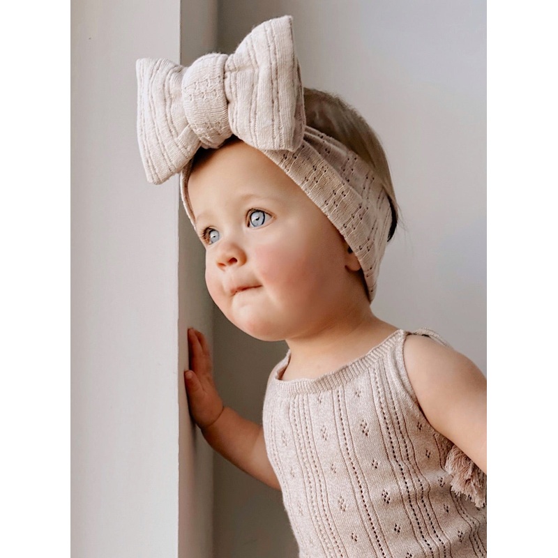 Luna + Luca Pointelle Bow Headband – Beige