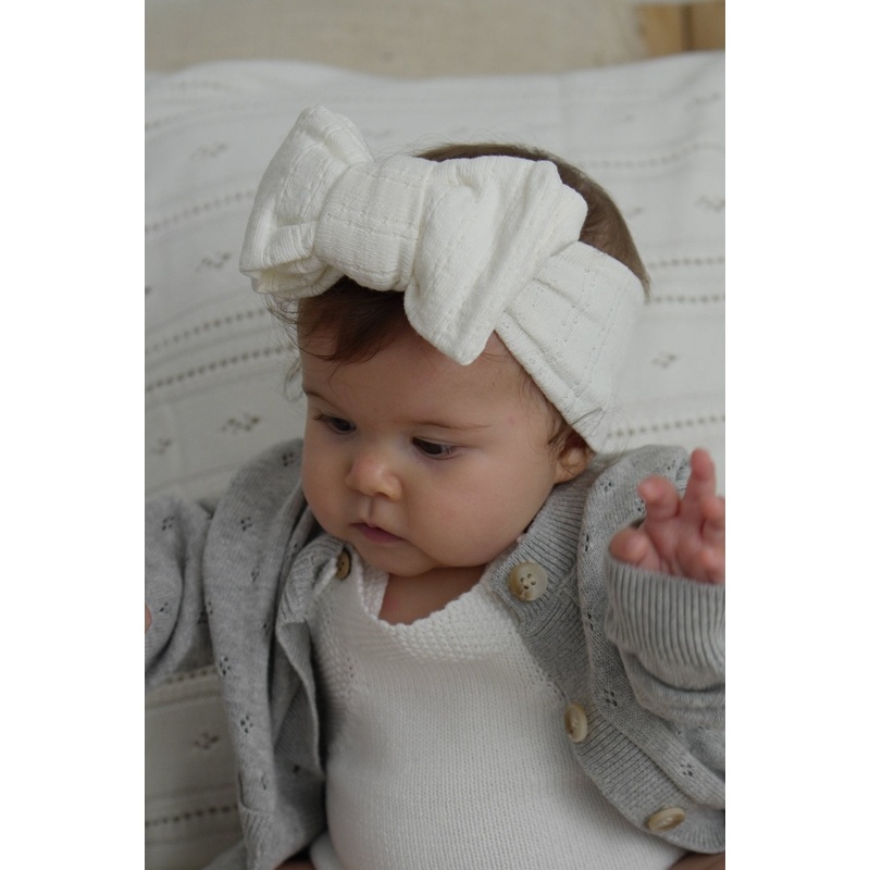 Luna + Luca Pointelle Bow Headband – White