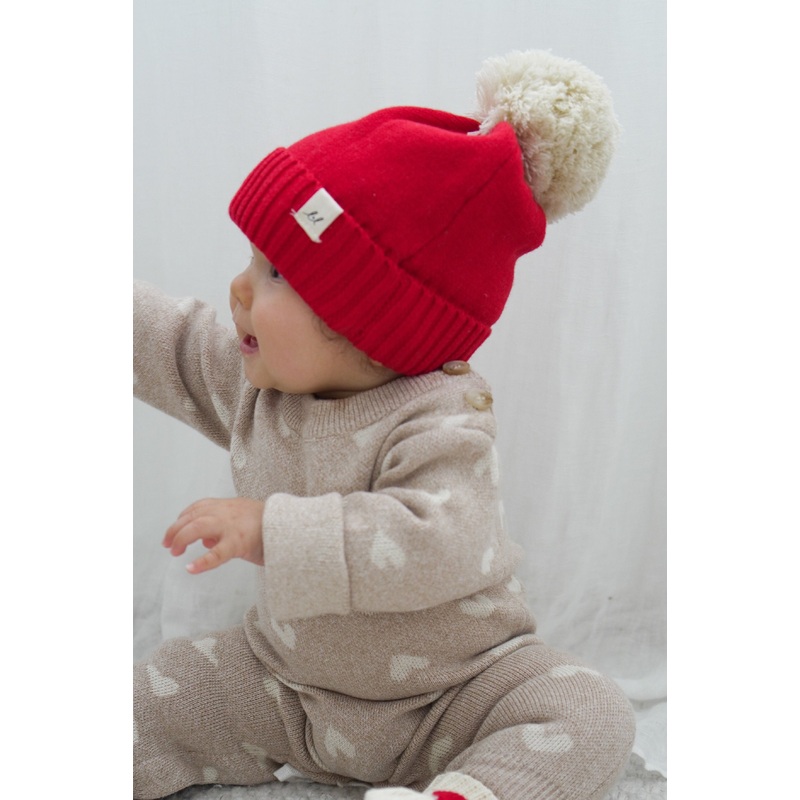 Luna + Luca Pom Beanie – Red|0-3m|3-12m|Red