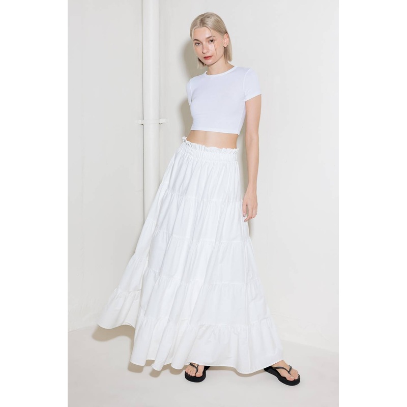 SLOW DOWN IN WHITE WOVEN MAXI SKIRT