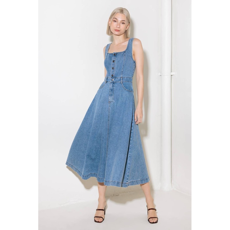 SOFTLY ROMANTIC DENIM MIDI DRESS