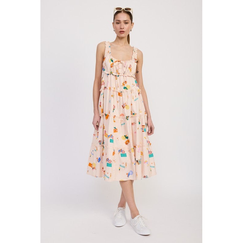 BABYDOLL POPLIN MAXI DRESS|NATURAL MULTI|S|M|L