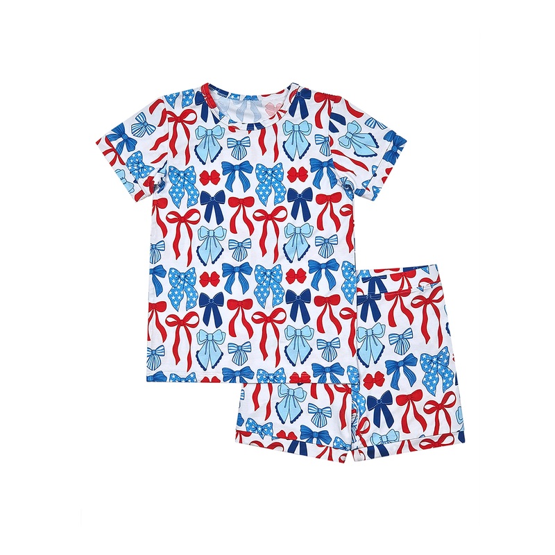 Bamboo Shorts Set | Red-White & Bows