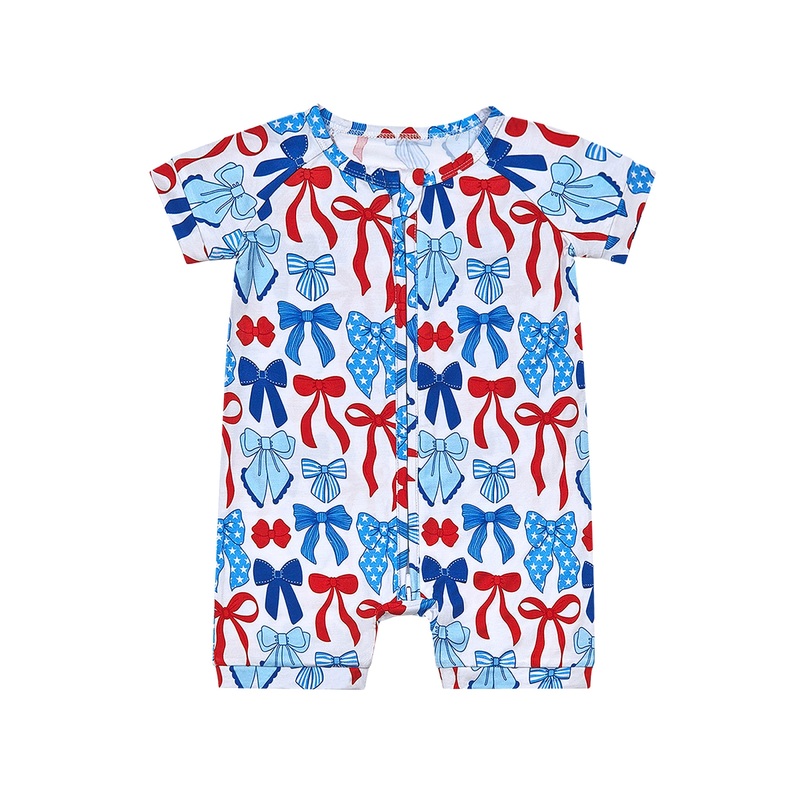 Bamboo Shorty Romper  | Red-White & Bows