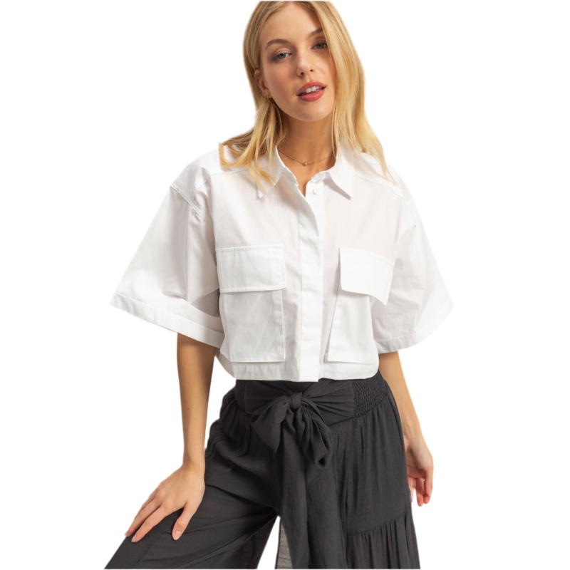 Crop Poplin Collar Blouse|Small|Medium|Large