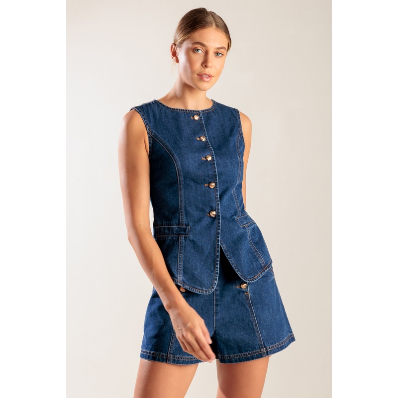 DRIVE-IN MOVIE DENIM VEST|INDIGO DENIM|S|M|L