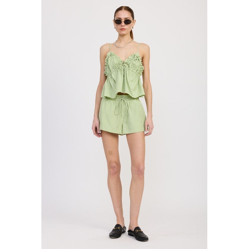 GINGHAM DRAWSTRING SHORTS|SAGE|S|M|L