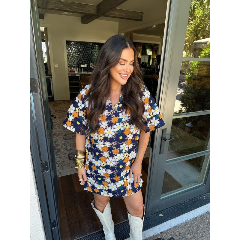 Lulu Short Sleeve Mini Caftan – Navy Blaze