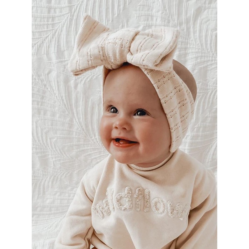 Luna + Luca Pointelle Bow Headband – Cream