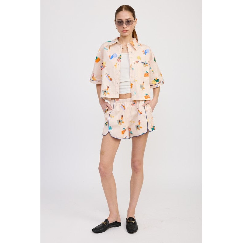 POPLIN SHORTS WITH PEPING DETAIL