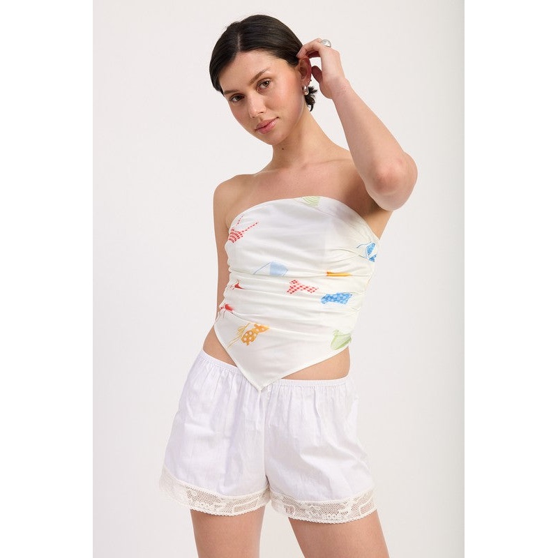 PRINTED TUBE SCARF TOP|WHITE BIKINI PRINT|S|M|L