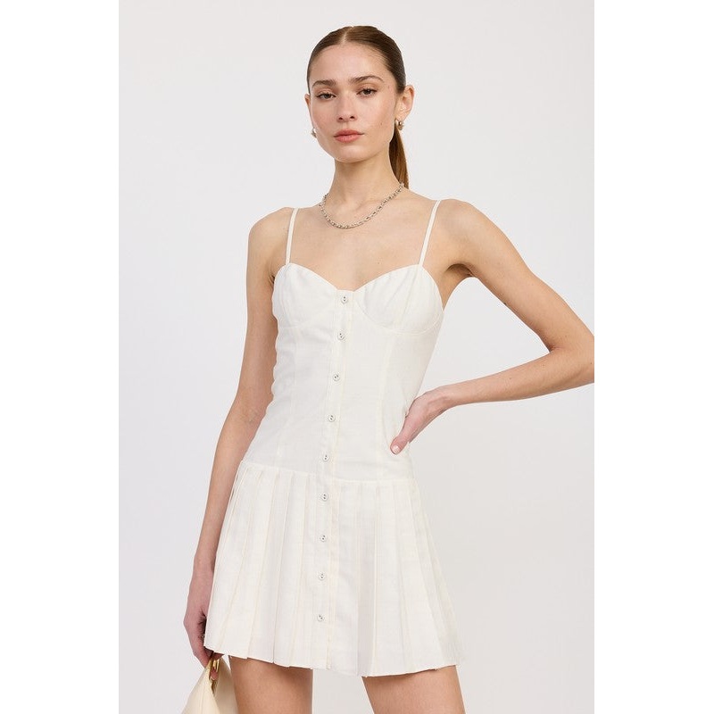 SPAGHETTI STRAP PLEATED MINI DRESS