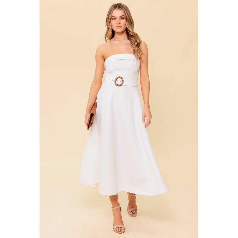 THE PICTURE OF PERFECTION WHITE WOVEN MIDI DRESS