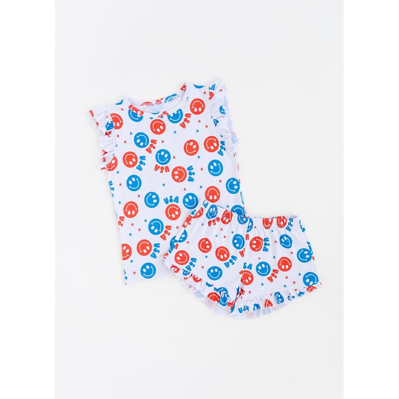 USA Happy Face Ruffle Short Set