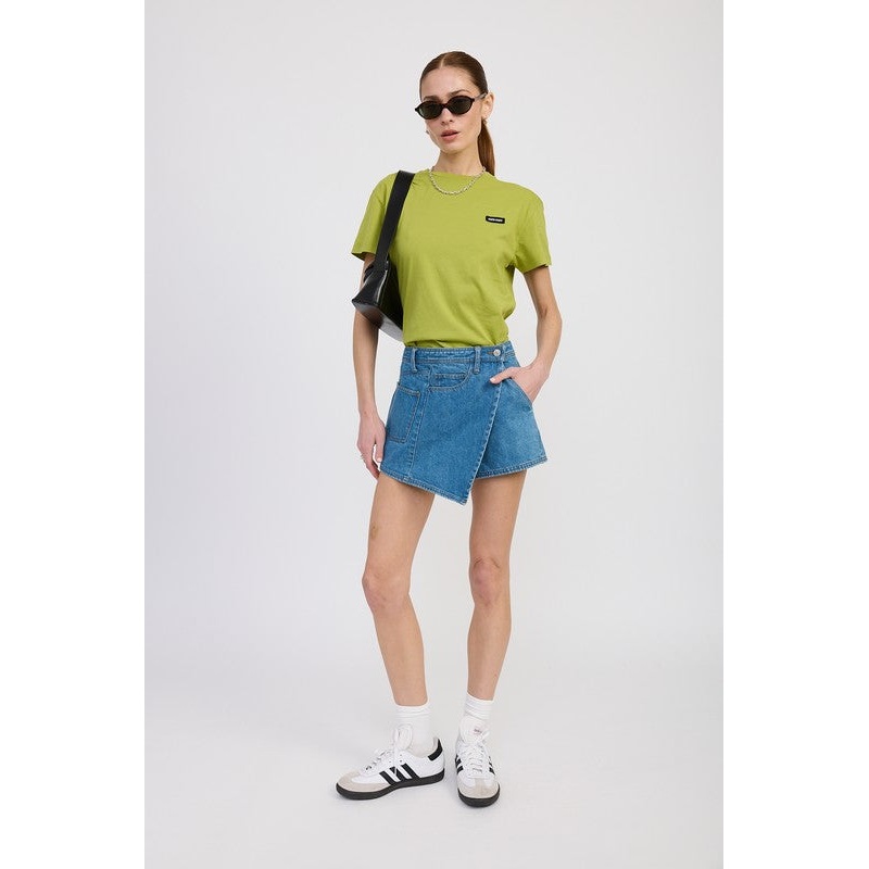 WRAPPED ASYMMETRICAL DENIM SKIRT