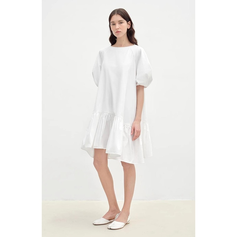 Ailande Round Neck Puff Sleeve Temperament Dress for Women Summer