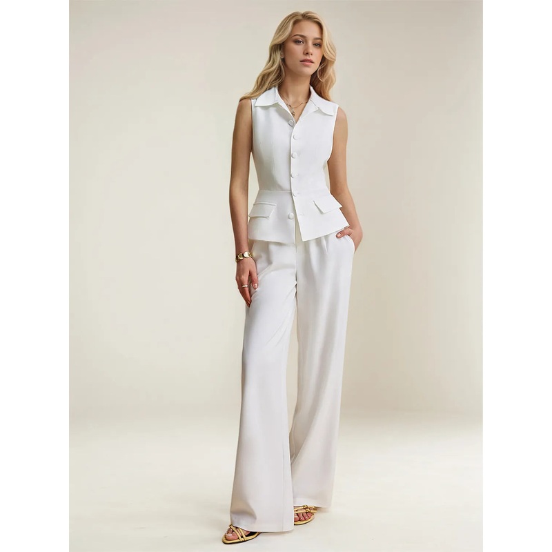 Button Up Vest and Pants Suit Set